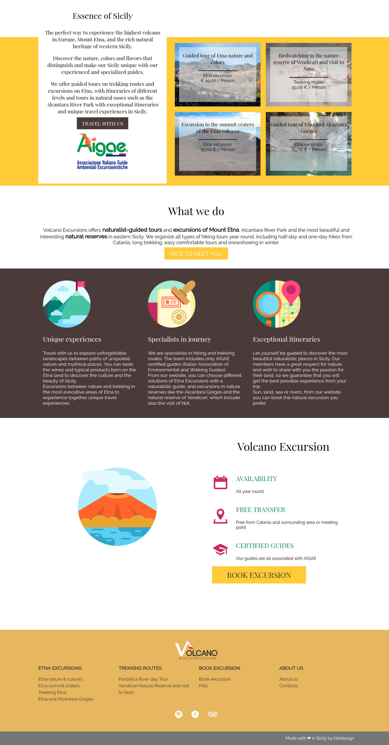 layout sito web volcano excursions